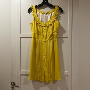Walter Baker 100% Silk Yellow Ruffled Button-Down Dress fully lined 2